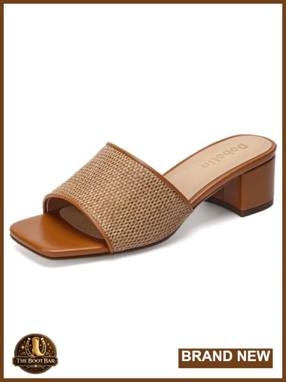 Woven Block Heel Slide Sandals Square Toe Mules for Women